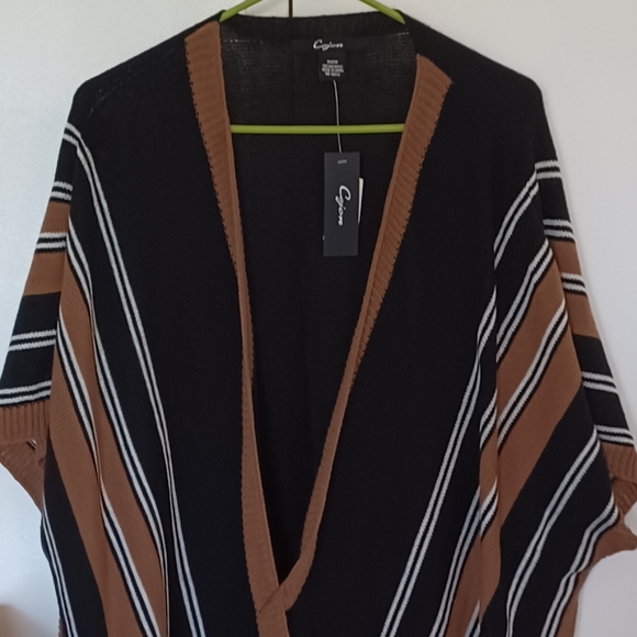 Cejon Black and Brown Striped Poncho OneSizeFitsAll NWT - Picture 5 of 6